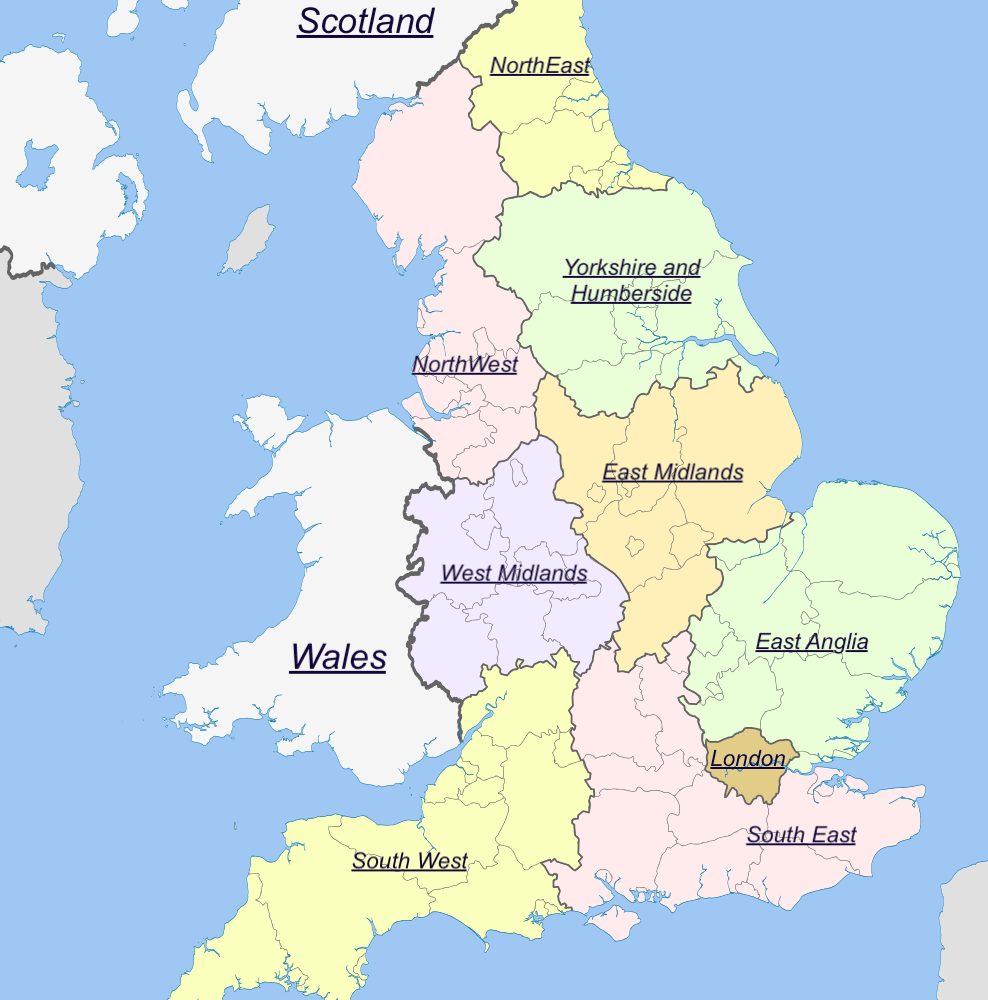 İngiltere Bölgeler Haritası